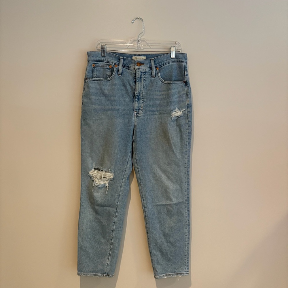 Madewell The Mom Jean Light Blue Distressed Jeans Size 30